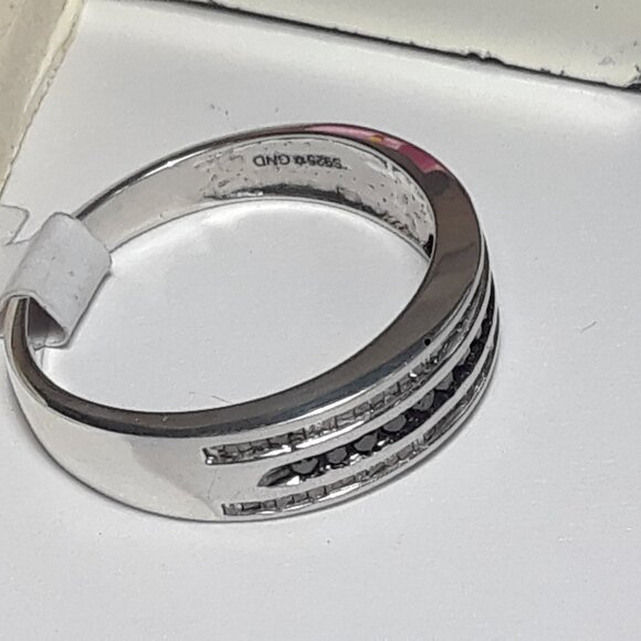 .42ctw Black &White Diamond Gents 3Row Channel Sterling Silver S-10.5 Band#19947 - Picture 4 of 5